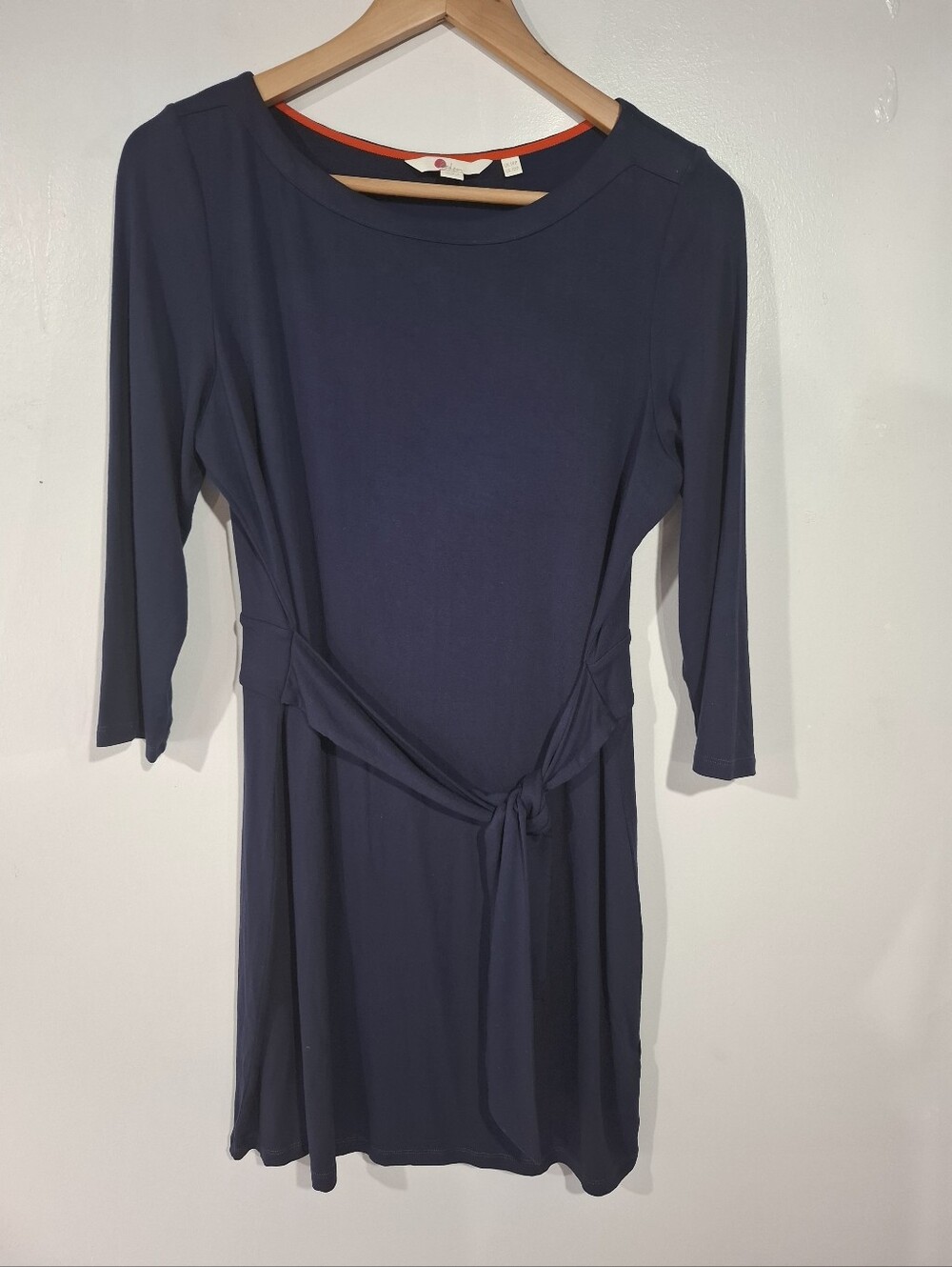Boden Women’s Navy Sylvia Tie Jersey Knit 3/4 Sleeves Mini Tunic Dress soft 10P - Picture 4 of 11